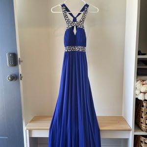 Cache Royal Blue Prom Dress Size 0 Floor Length Homecoming Gem Beaded Open Back